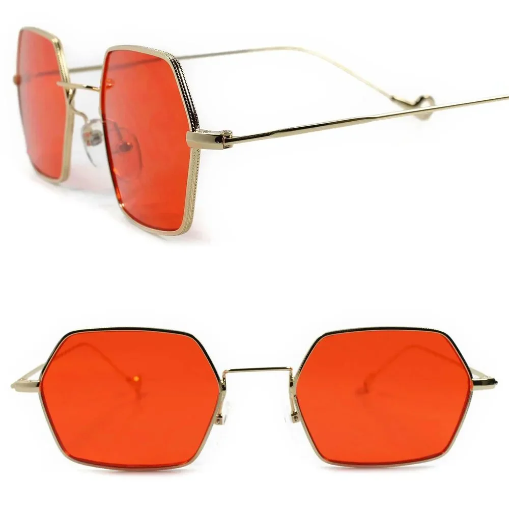 Old Classic Indie Retro Funky Gothic Gold Red Lens Steampunk Polygon Sunglasses